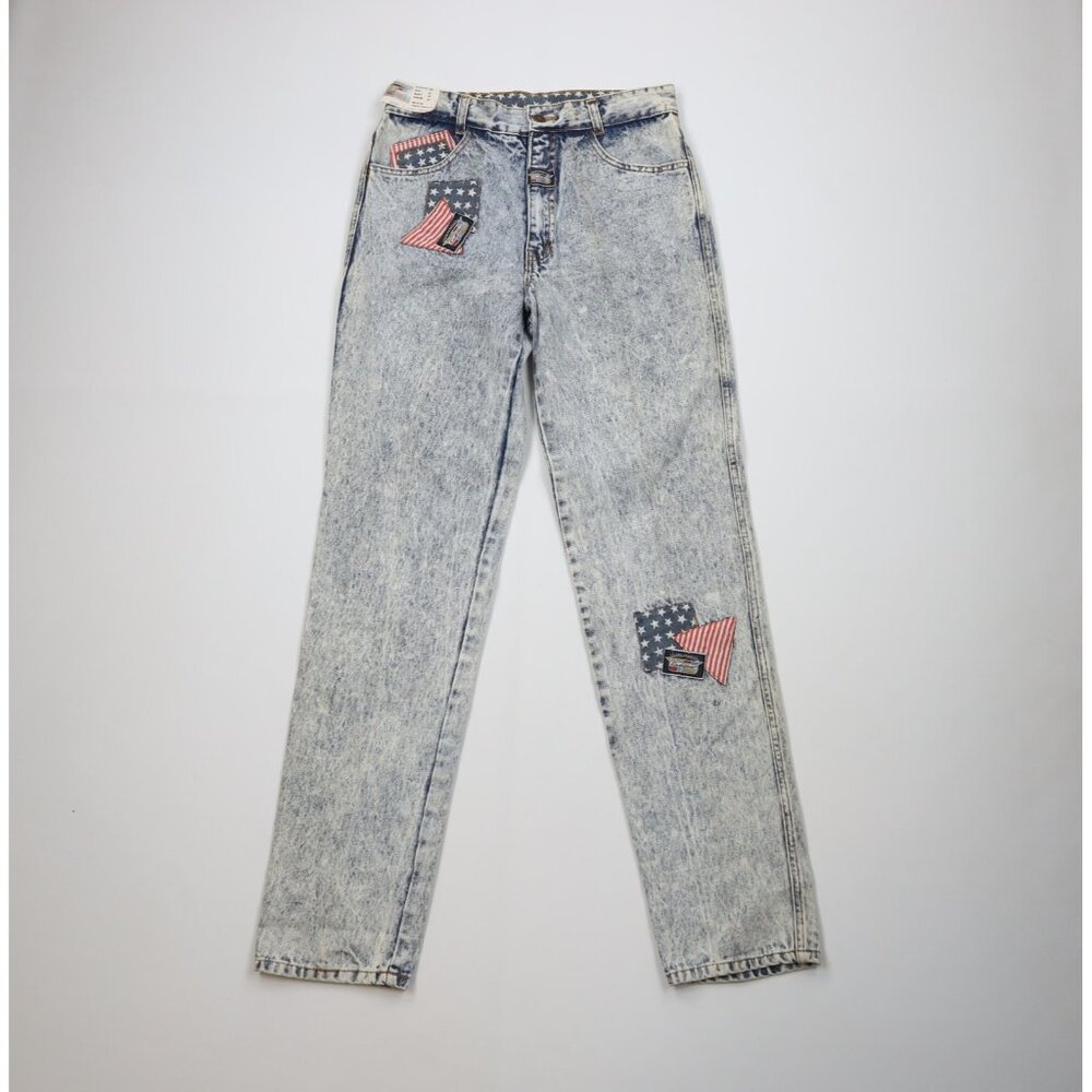 Deadstock Vintage 80s 90s Cadillac Racing Mens 32x34 Spell Out Acid Wash Jeans